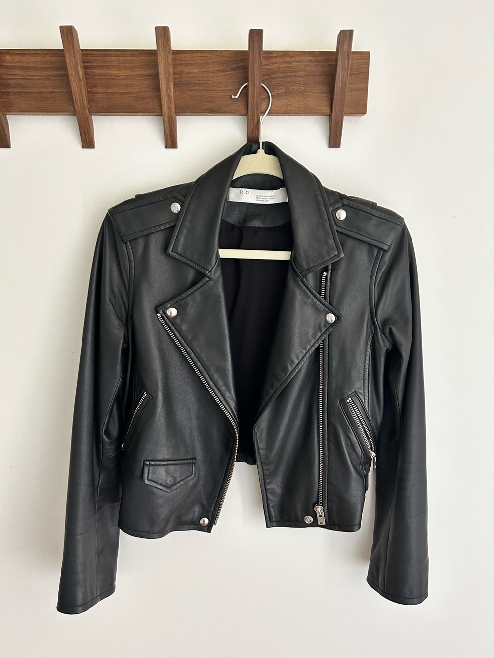 IRO Black Leather Asymmetrical Moto Jacket
